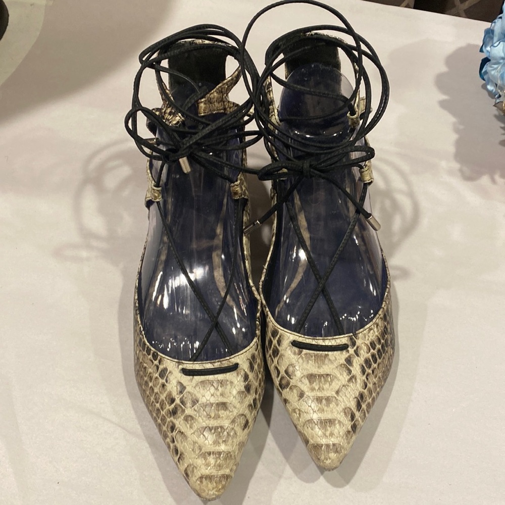 Schutz Snakeskin Like Lace Wrap Ballerina Flats, Euro Size 39/US 9.